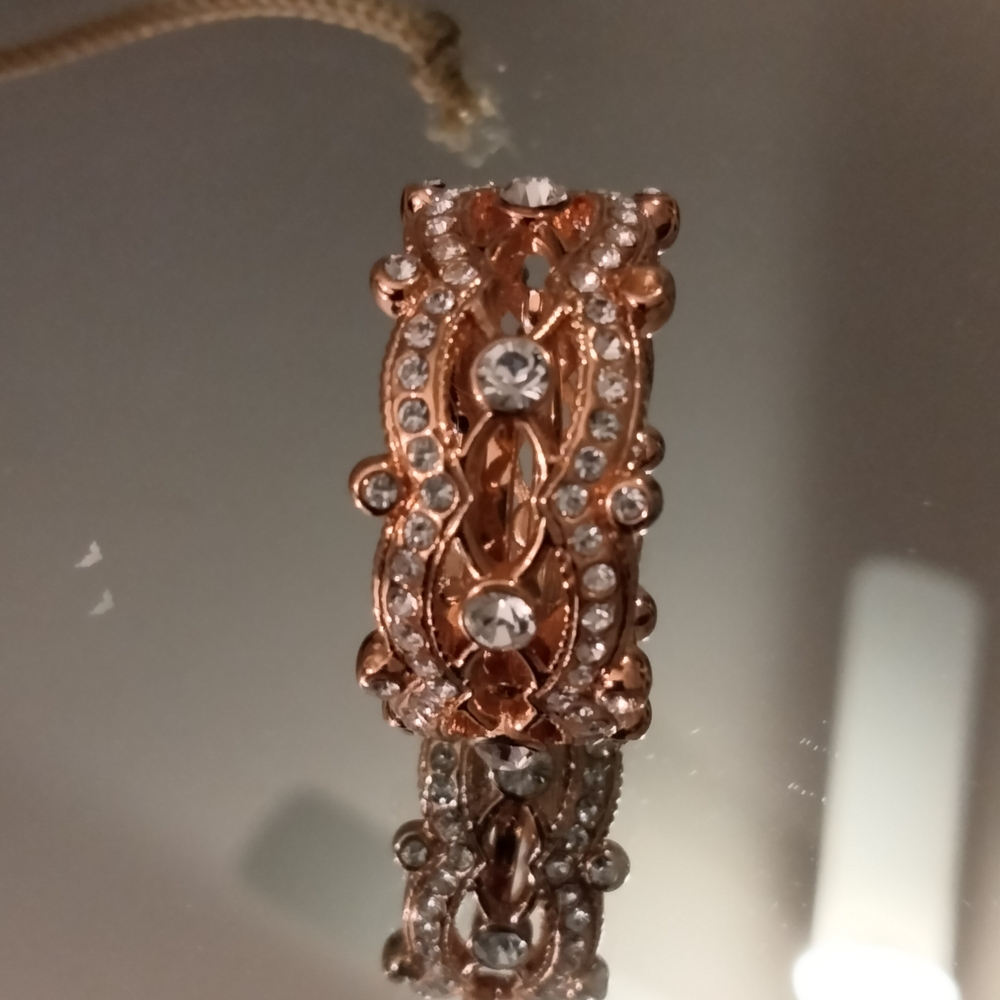 Ring Cocktail Eternity Rose Gold Pave Vermeil Two Rows Crystal - Picture 9 of 11